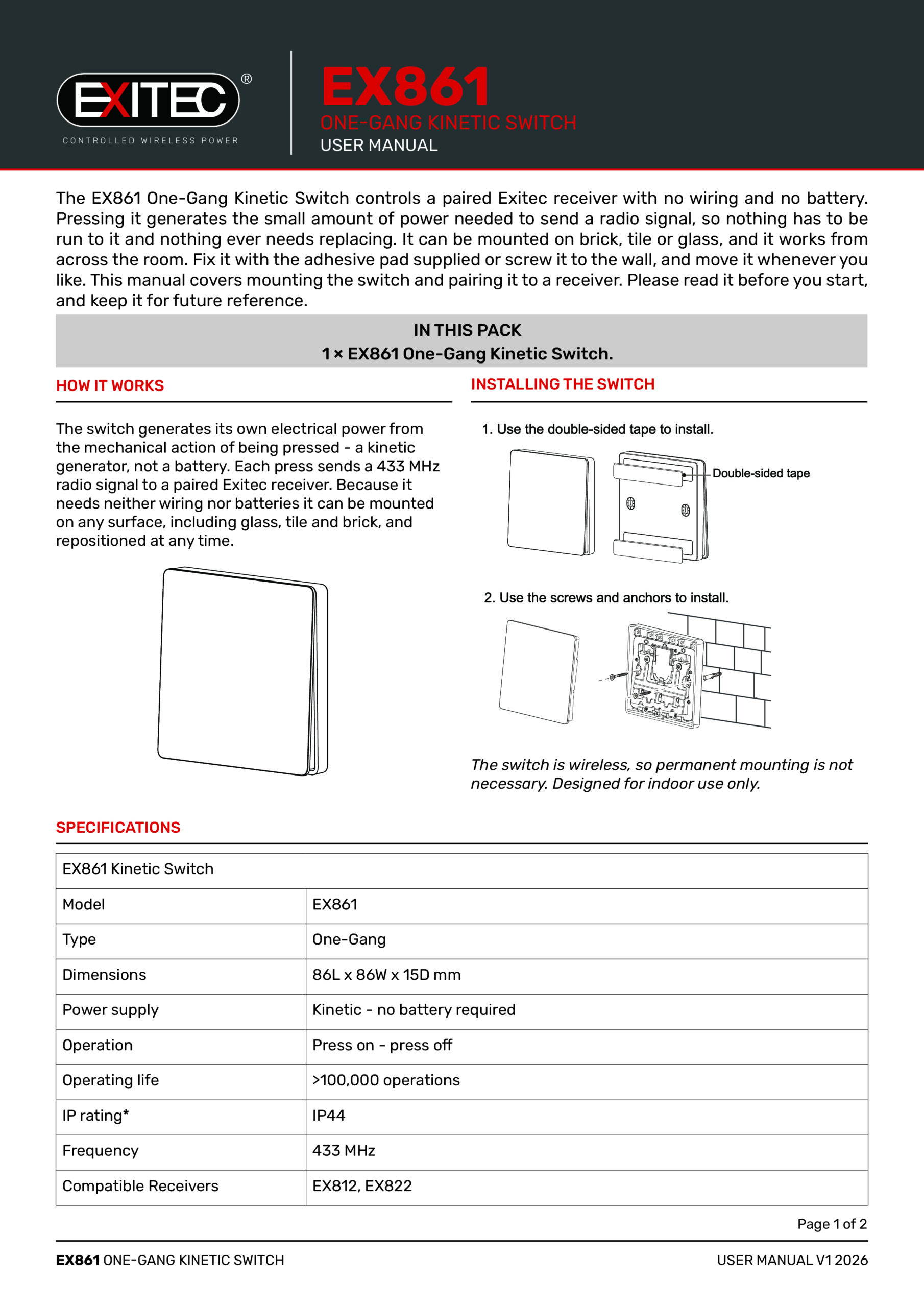 Exitec EX861 Wireless Power Control Set user manual cover